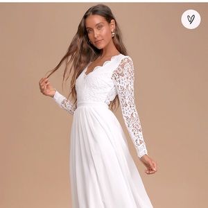 NWT Lulus Awaken My Love White Long Sleeve Lace Maxi Dress